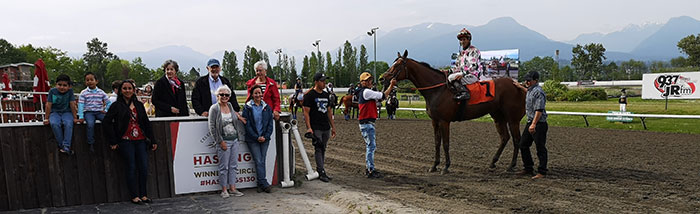 Dixie and Roy Jacobson in the winners circle with their Coulterberry winner of Sunday’s feature race at Hastings Racecourse. South End Photos